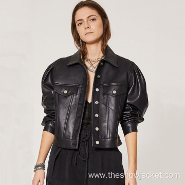 Autumn 2 Pockets PU Leather Jacket for Ladies